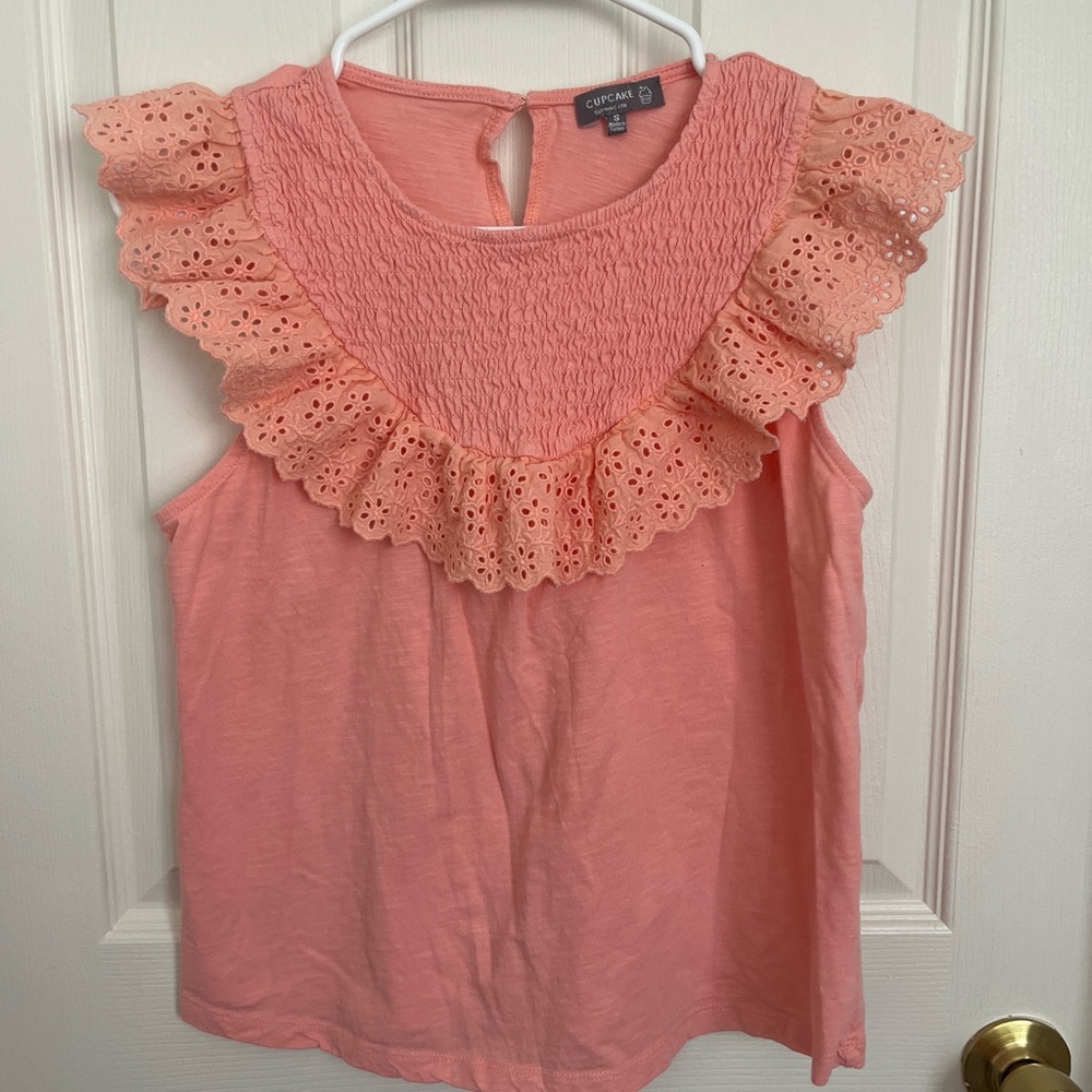 Cupcake Coral Eyelet Ruffle Blouse